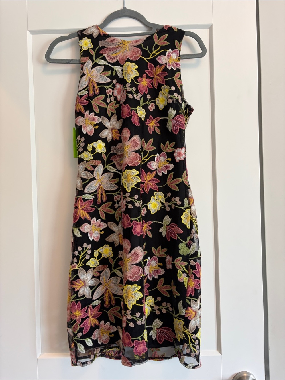 NWT Floral Mesh Sleeveless Dress in Black with Pink & Yellow Flowers